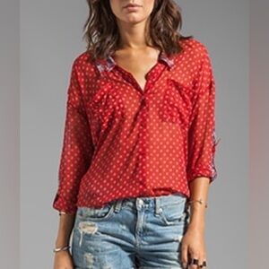 Free people Printed floral Blouse sheer Easy Rider Button-down in Red Combo